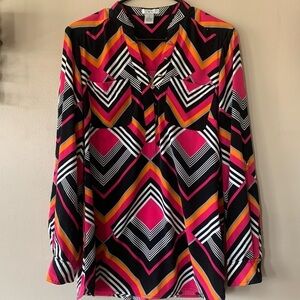 Cache Bright Colorful Striped Abstract Pullover V Neck Tunic/ Blouse Size M